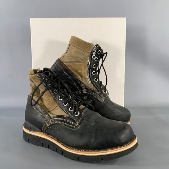 VISVIM Size 9.5 Black Olive Distressed Leather Canvas Lace Up Boots main image 5